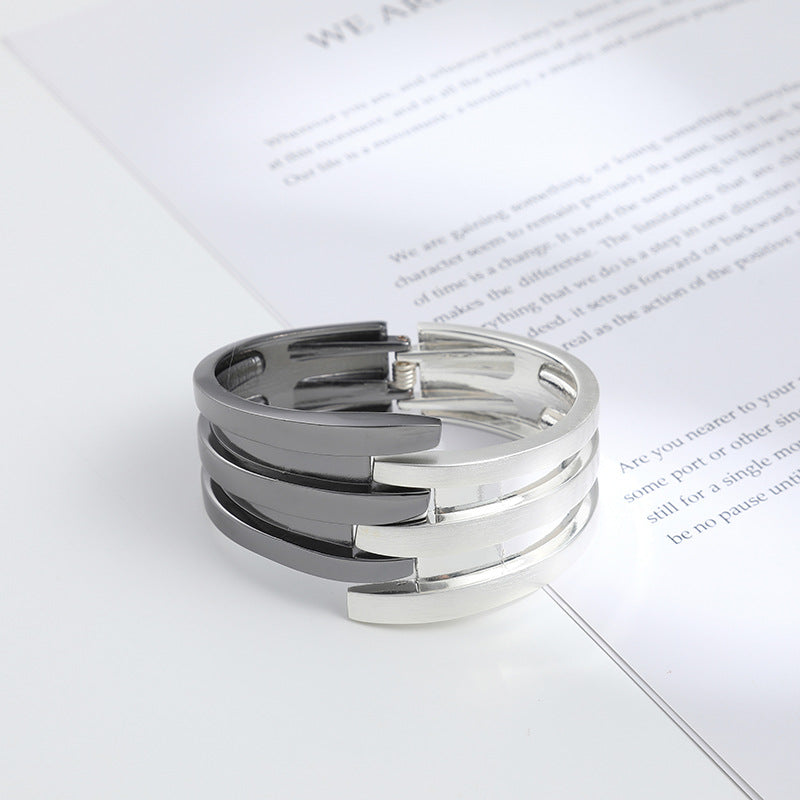 European Silver Wide Edge Exaggerated Bracelet from Vienna Verve Collection