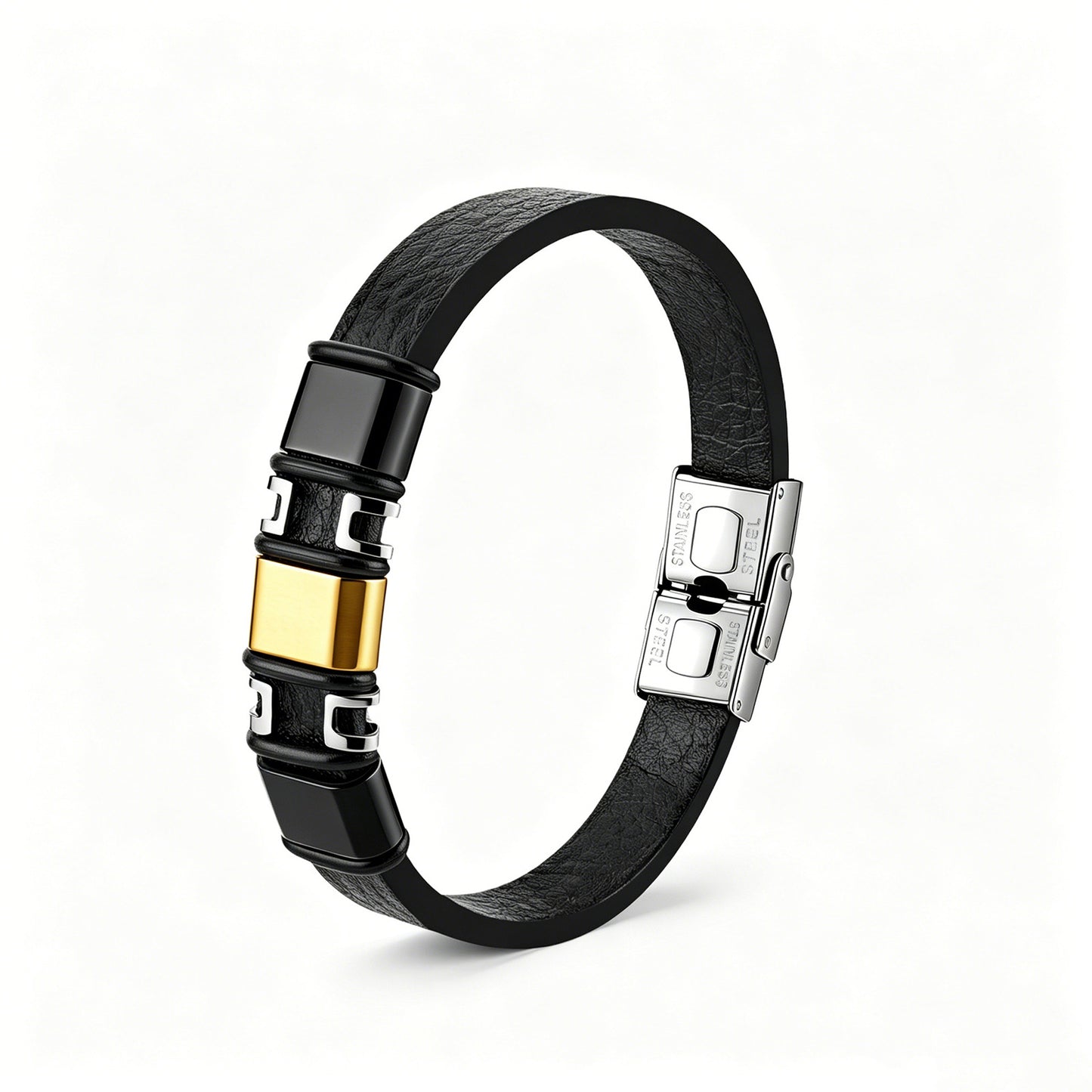 Planderful Everyday Genie Stainless Steel Leather Bracelet For Men And Unisex Versatile Trendy Statement Accessory