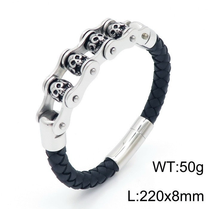 Planderful Retro Skull Leather Bracelet For Men Bold Style