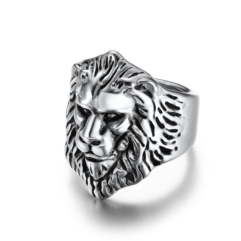 European And American Retro Lion Head Titanium Steel Ring