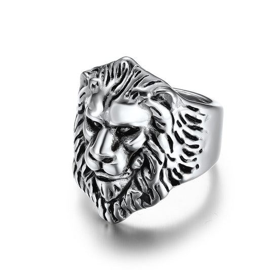 European And American Retro Lion Head Titanium Steel Ring