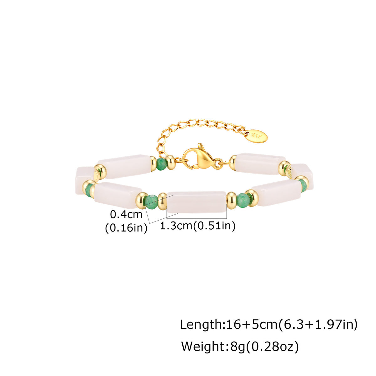 White Jade Bead Stainless Steel Bracelet