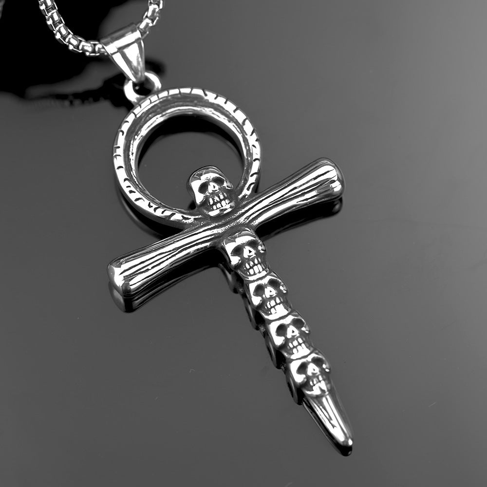 Vintage Men's Jewelry Stainless Steel Skull Cross Pendant Necklace