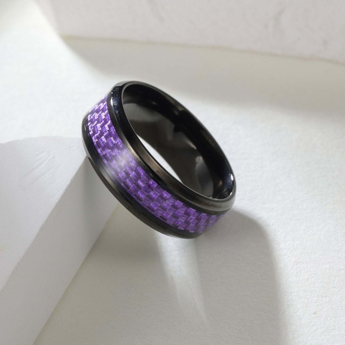 Planderful Everyday Genie Titanium Steel Ring For Men Unisex 8mm Blue Carbon Fiber Inverted Edge