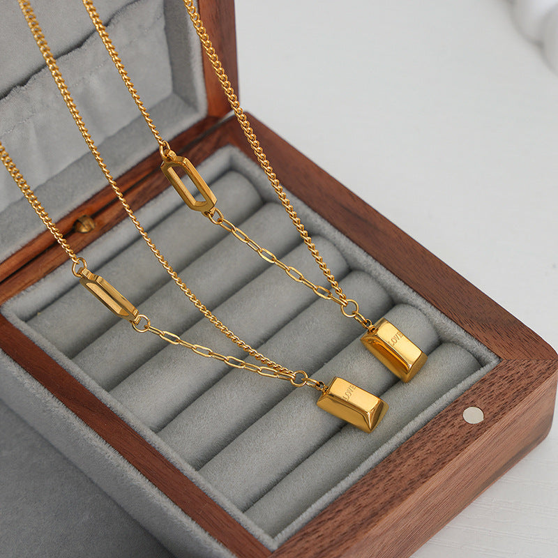 Gold-Plated Titanium Steel Geometric Pendant Necklace - Elegant Everyday Genie Jewelry