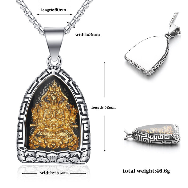 Titanium Steel Necklace – Statement for Men Featuring Eight Patron Saints Pendant Zodiac Buddha Chinese Pendant