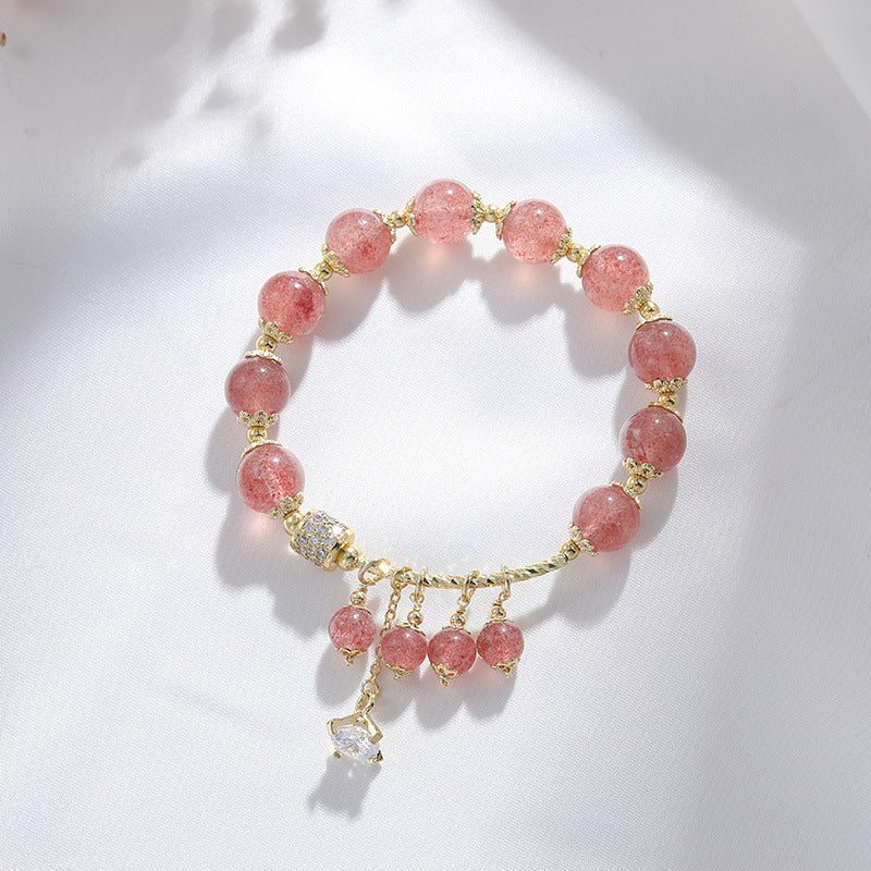 Pink Beauty Strawberry Crystal Sterling Silver Bracelet for Women