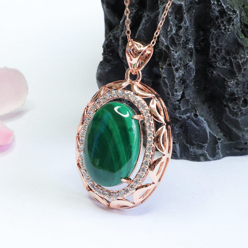 Malachite Oval Pendant — Chain Option