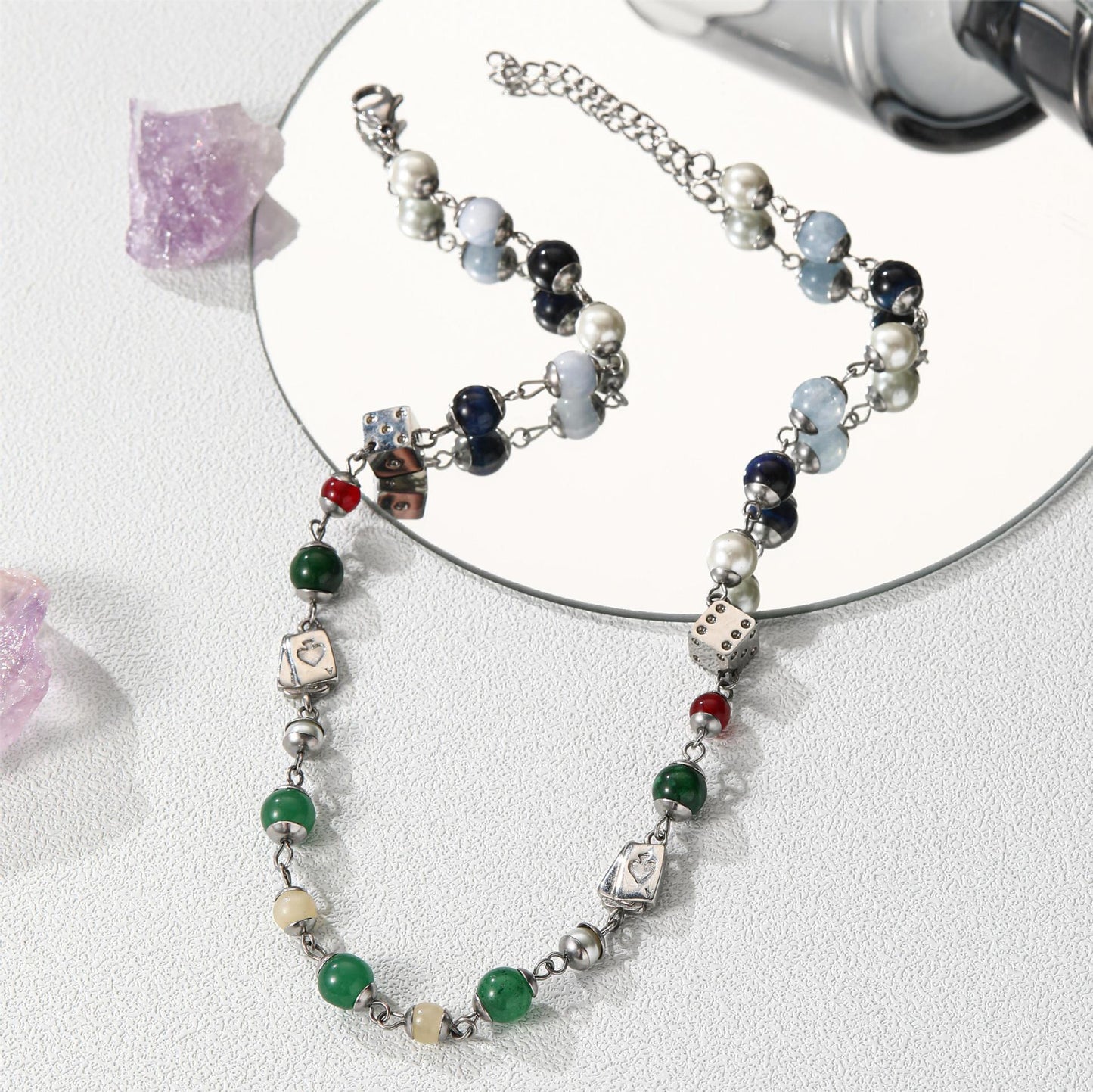 Planderful Jewelry Beaded Color Necklace Steel Chain Elegant Everyday Necklace For Women