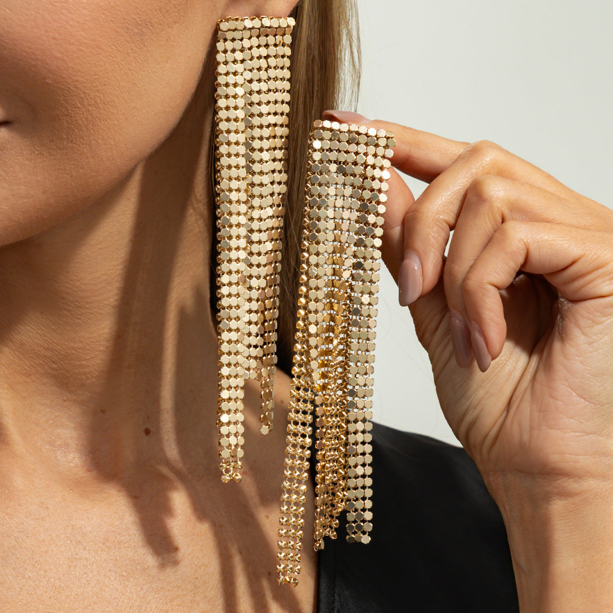 Planderful Vienna Verve Statement Earrings Geometric Mesh Chain Fringed For Women