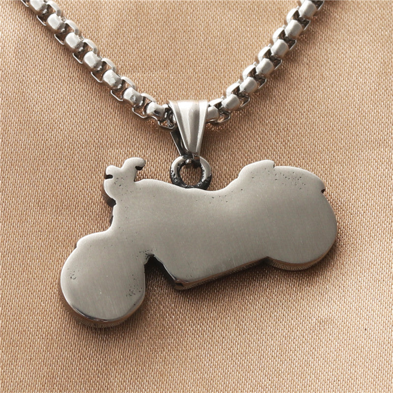 Titanium Steel Vintage Motorcycle Pendant Necklace for Men - Personalized Punk Style