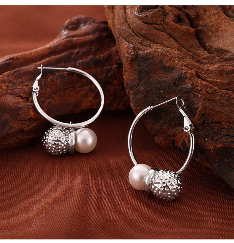 Peanut Shaped Pendant Necklace with Shell Beads - Titanium Steel Jewelry Set