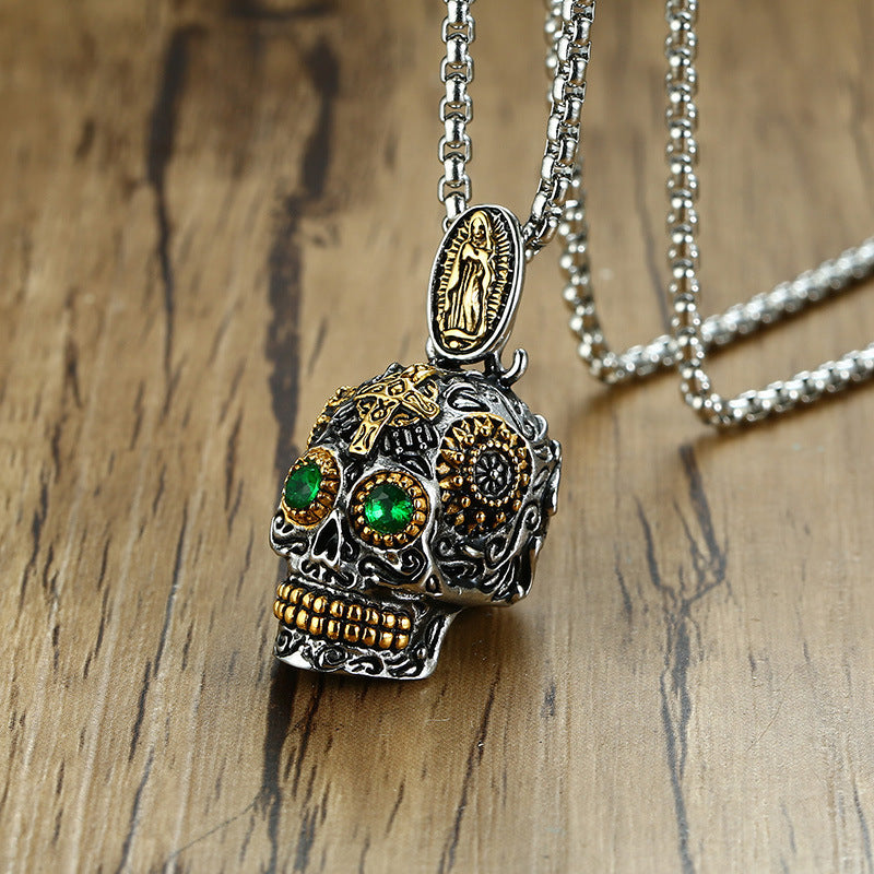 Titanium Steel Punk Ghost Head Pendant Gold Skull Jewelry
