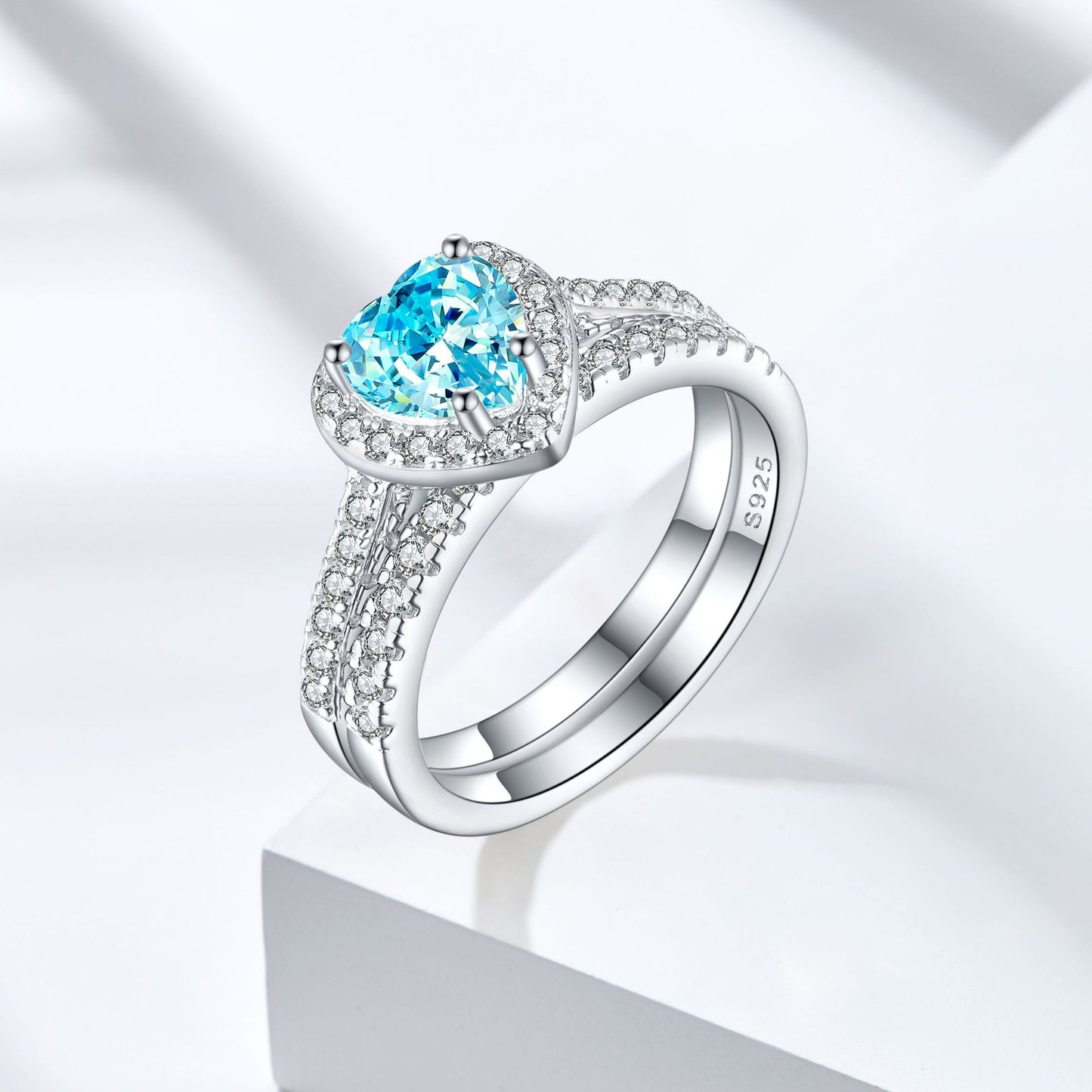 S925 Sterling Silver 1ct Flame Ice Heart-Shaped Zircon Ring