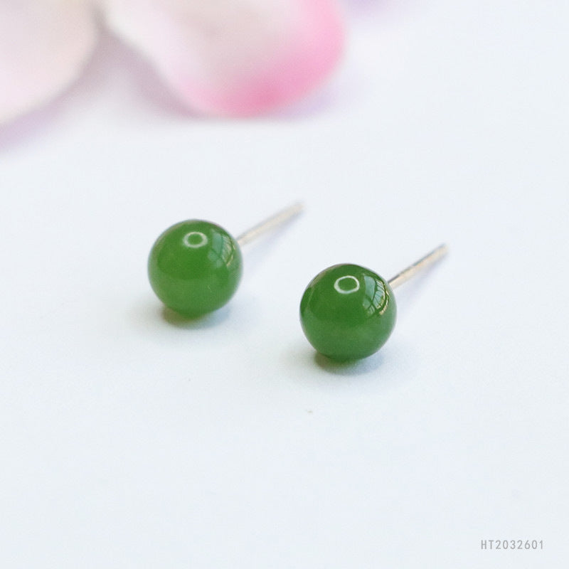 925 Sterling Silver Hetian Jasper Stud Earrings
