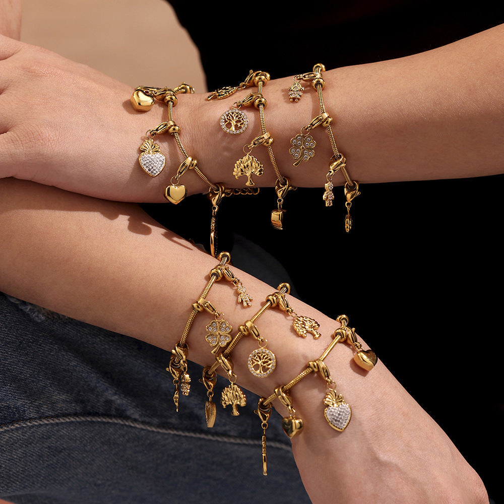 Planderful Tree Of Life Zircon Bracelet Women Stainless Gold