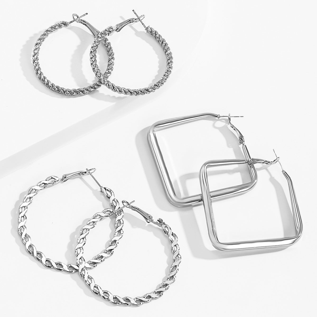 Sleek Threaded Circle & Square Earrings Set for Women