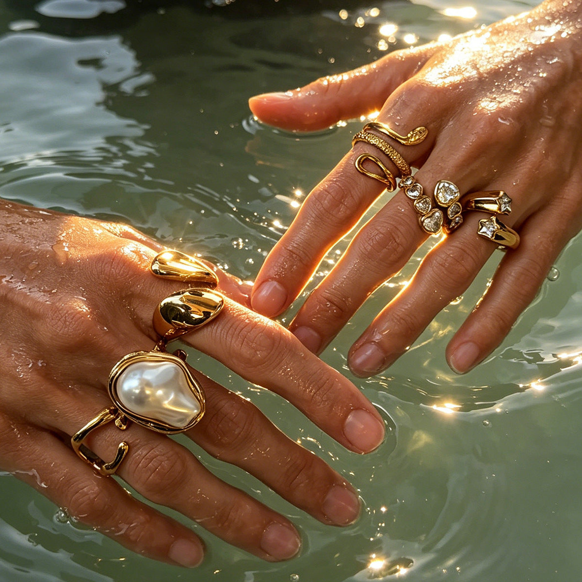 Planderful Snake Shaped Opening Ring Vienna Verve Stainless Steel Zircon Imitation Pearl Star Accent For Women