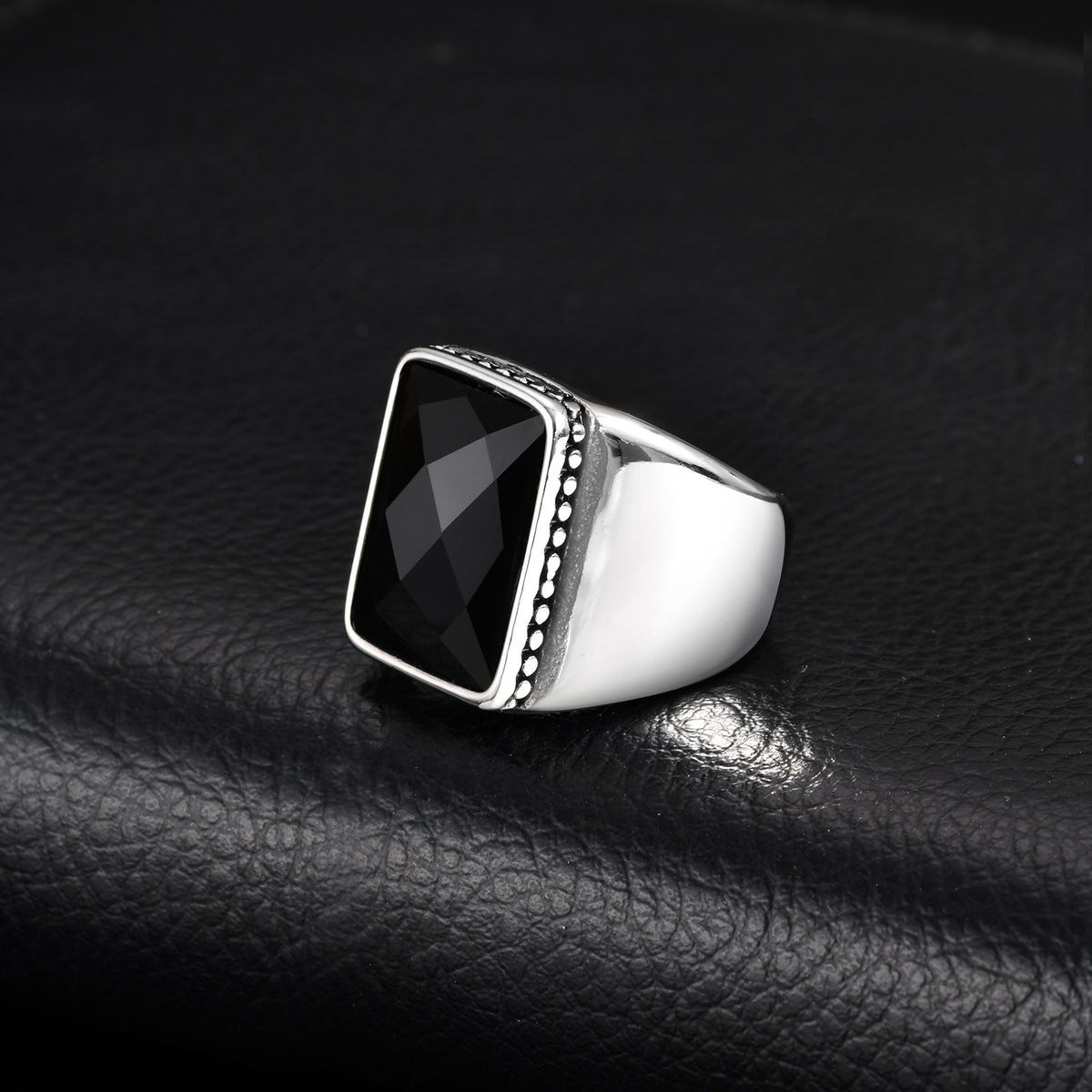 Stainless Steel Hip Hop Glass Cut Men's Ring
