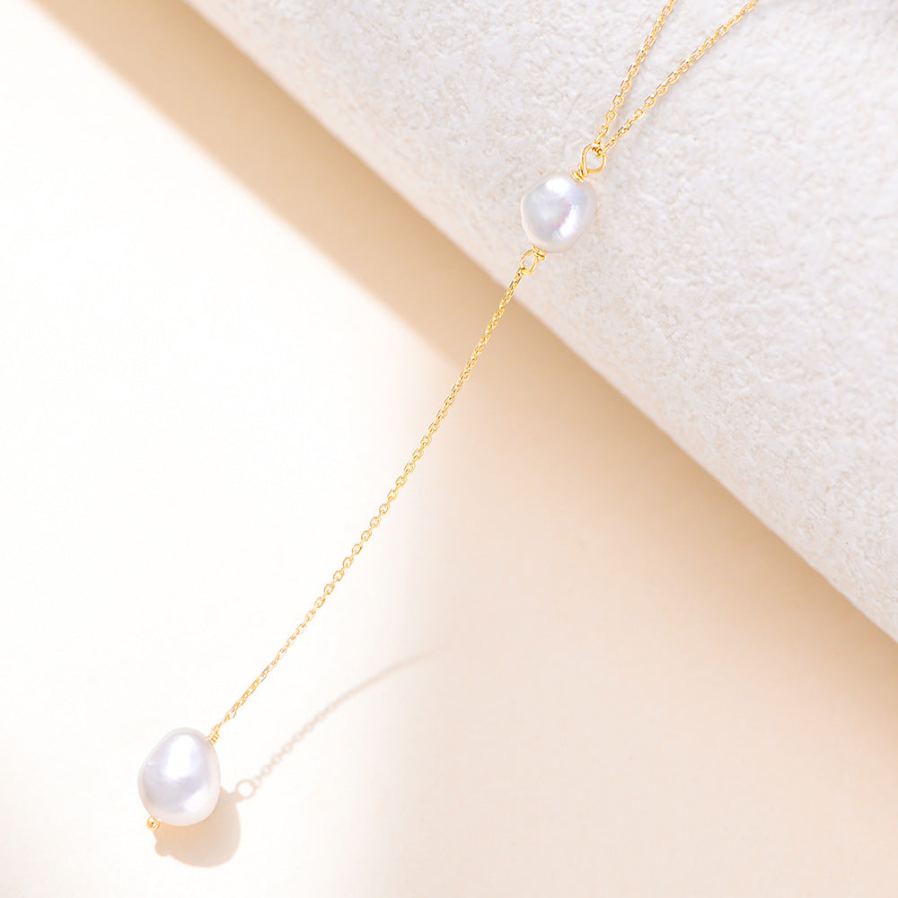 Planderful S925 Sterling Silver Y Shaped Pearl Necklace For Women Elegant Collarbone Jewelry