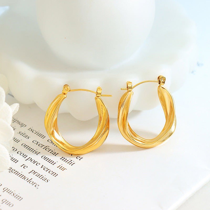 Golden Twisted C-Shaped Earrings with Personalized Feminine Touch