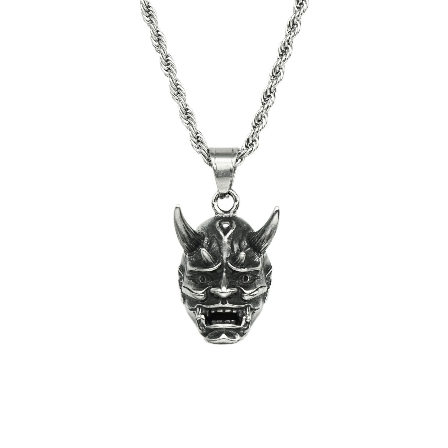 Steel Necklace – Vintage Long Horn Ghost Mask Pendant