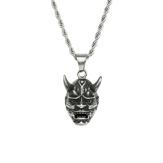 Steel Necklace – Vintage Long Horn Ghost Mask Pendant