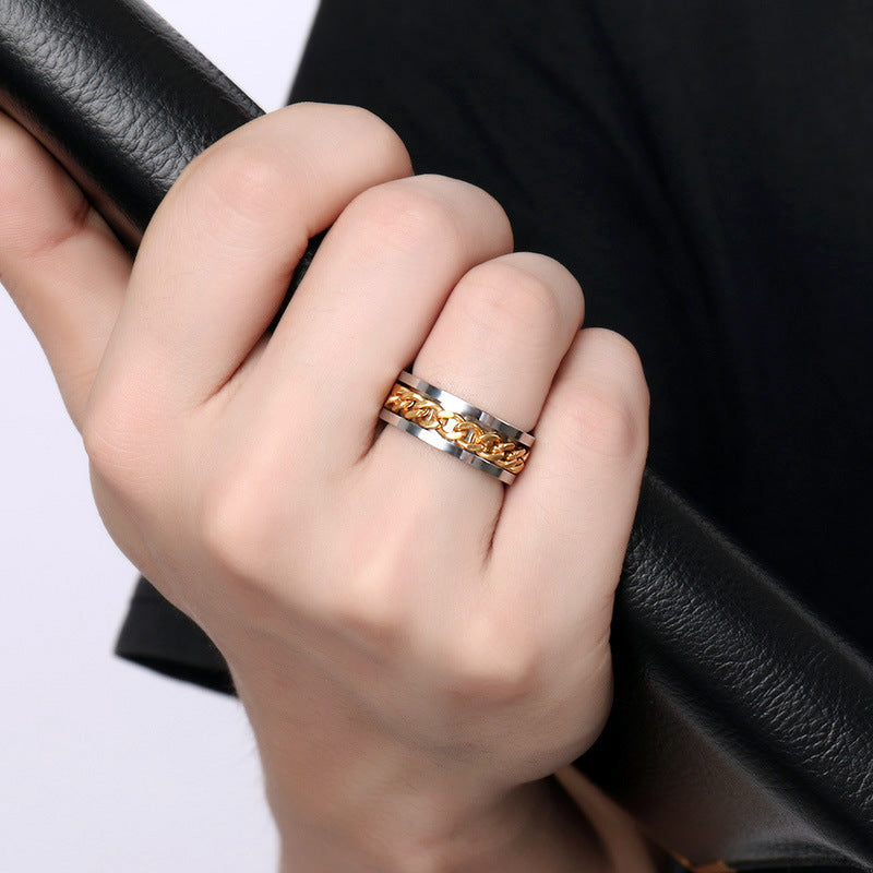 Chain Rotating Stainless Steel Internet Celebrity Ring for Men