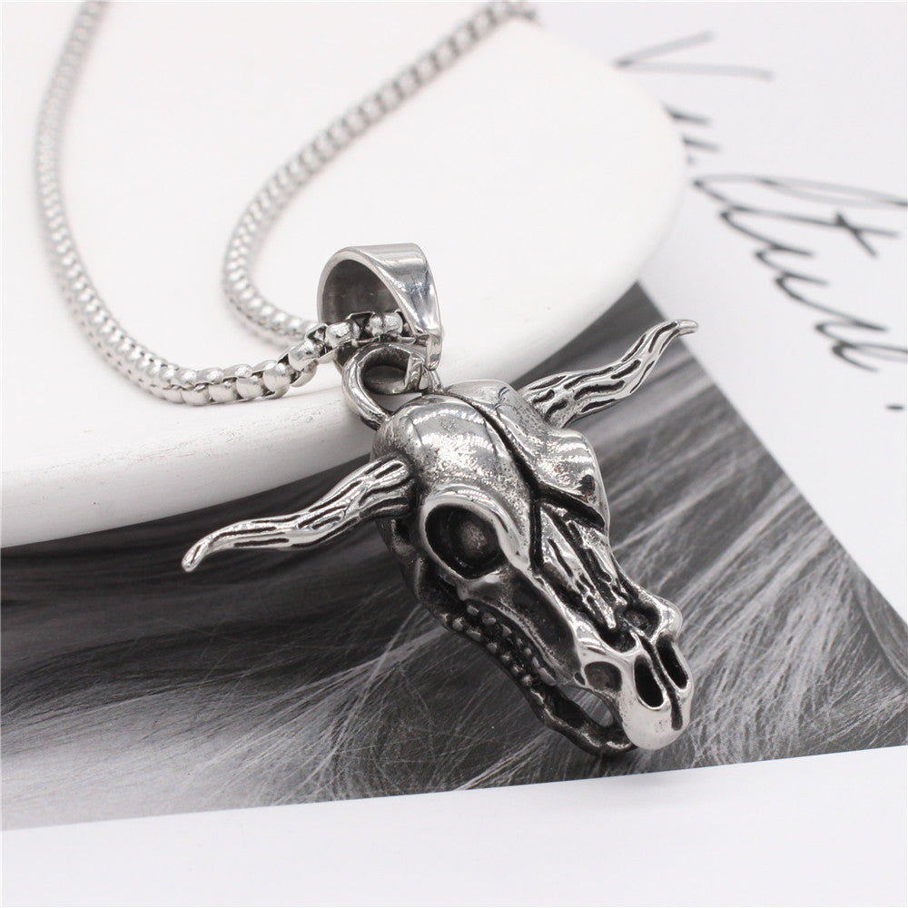 Titanium Steel Pendant Bullhead Ox Horn Vintage Punk Style For Men Unisex Protection Statement Planderful