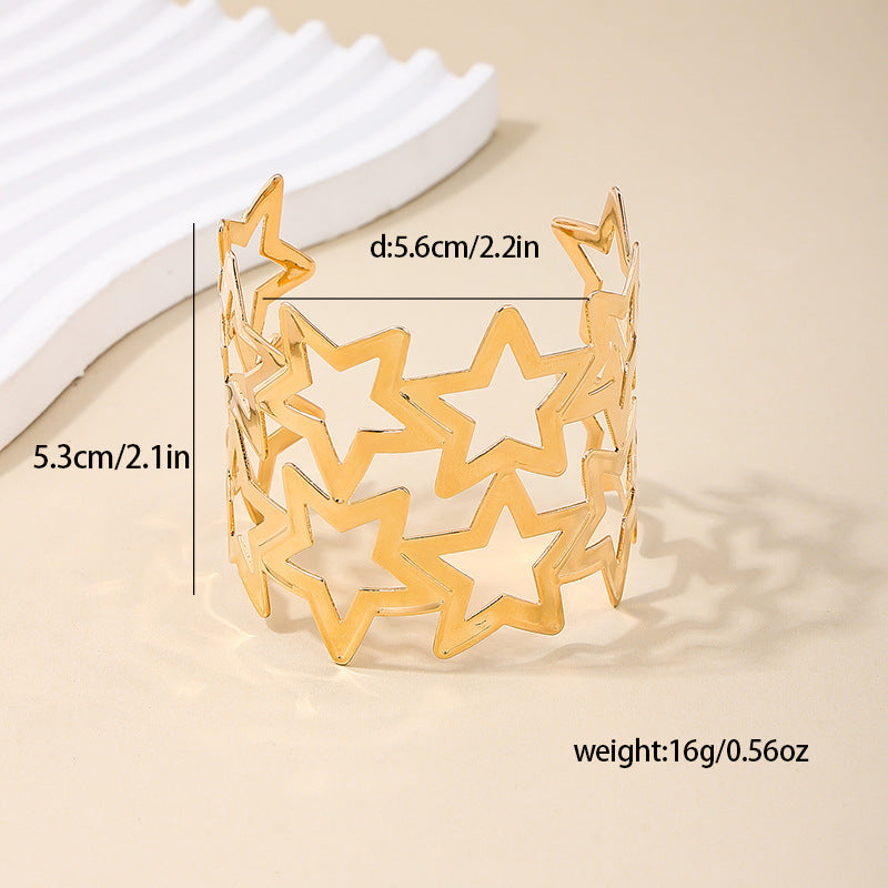 Exaggerated Wide-Face Hollow Star Bracelet in Metal - Vienna Verve Collection