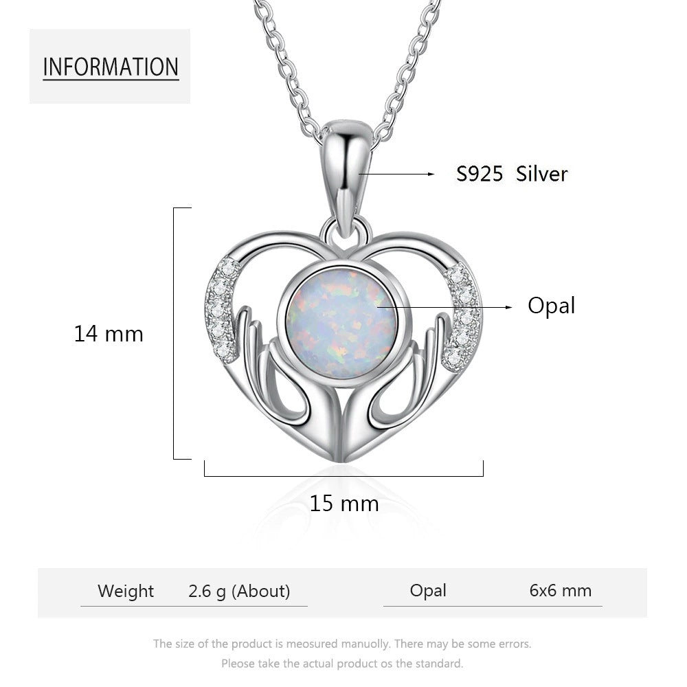 Planderful Jewelry Opal Necklace Sterling Silver