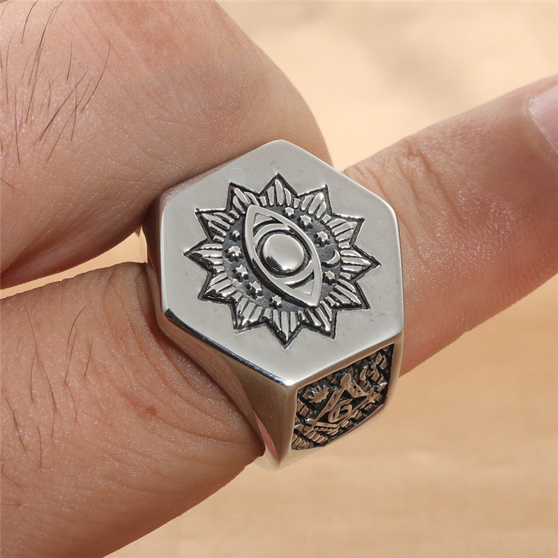 Retro Masonic Eye Ring for Men - Trendy Titanium Steel Jewelry Accessories