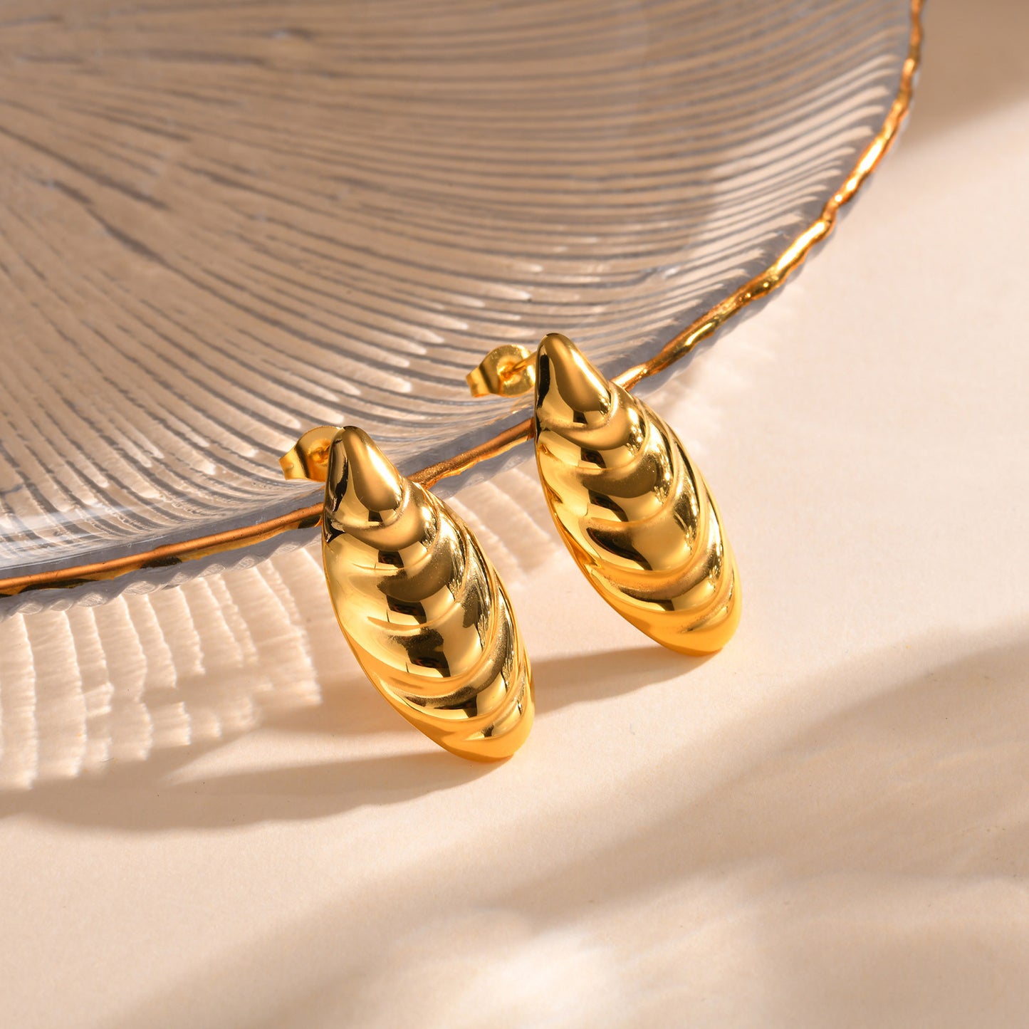 Jewelry Stainless Steel Arc Geometric 18K Gold Stud Earrings Ladies