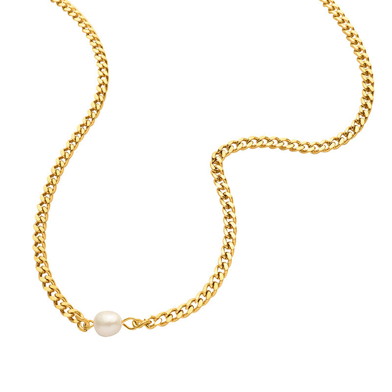 Spice Girls Inspired Handcrafted Freshwater Pearl Necklace with Titanium Steel and 18k Gold Plating