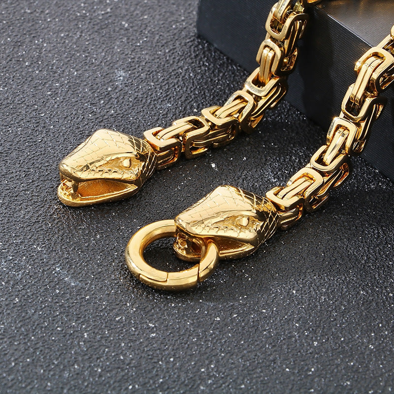 Planderful Men Stainless Steel Double Snakehead Necklace