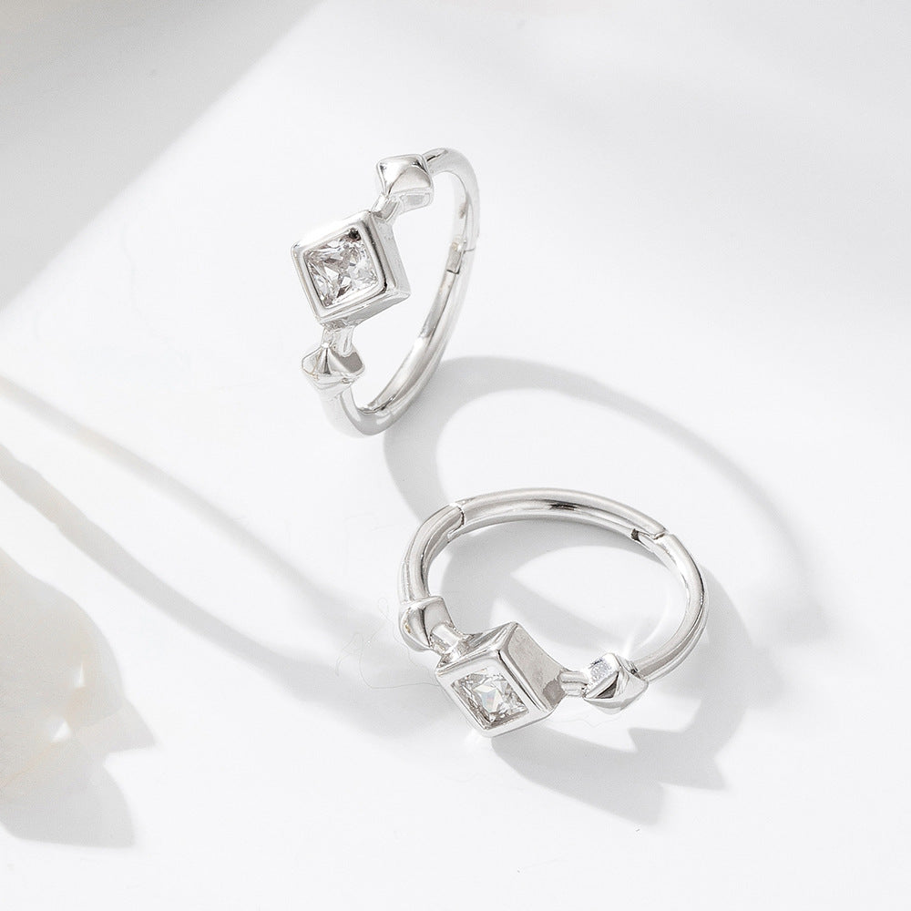 S925 Sterling Silver Zircon Earrings And Square Zircon Earrings, Ear Buckles, Advanced Sense