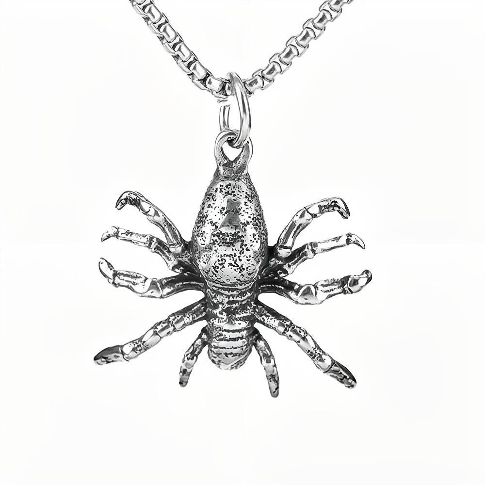 Retro Stainless Steel Men's Poisonous Spider Pendant Necklace