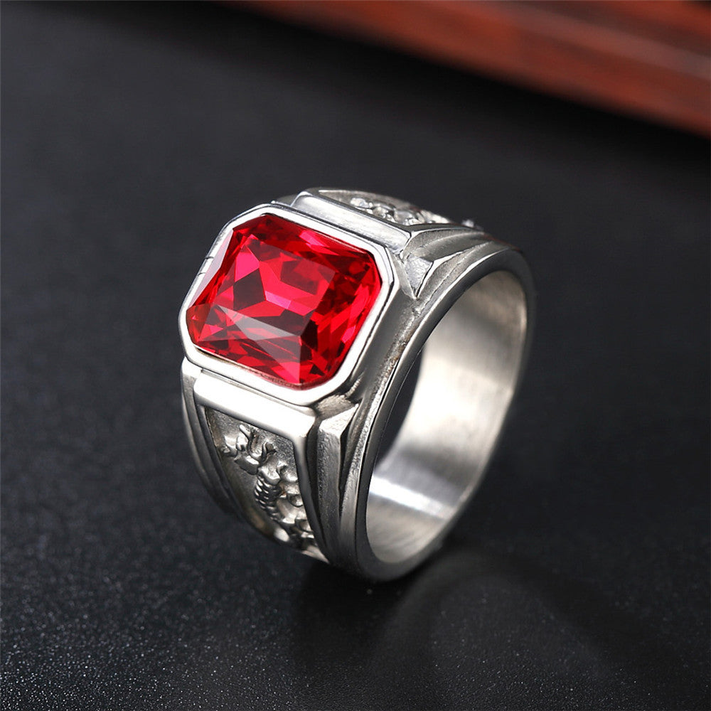 Personalized Retro Double Dragon Zircon Ring Titanium Steel Unisex Protection For Men Women Planderful