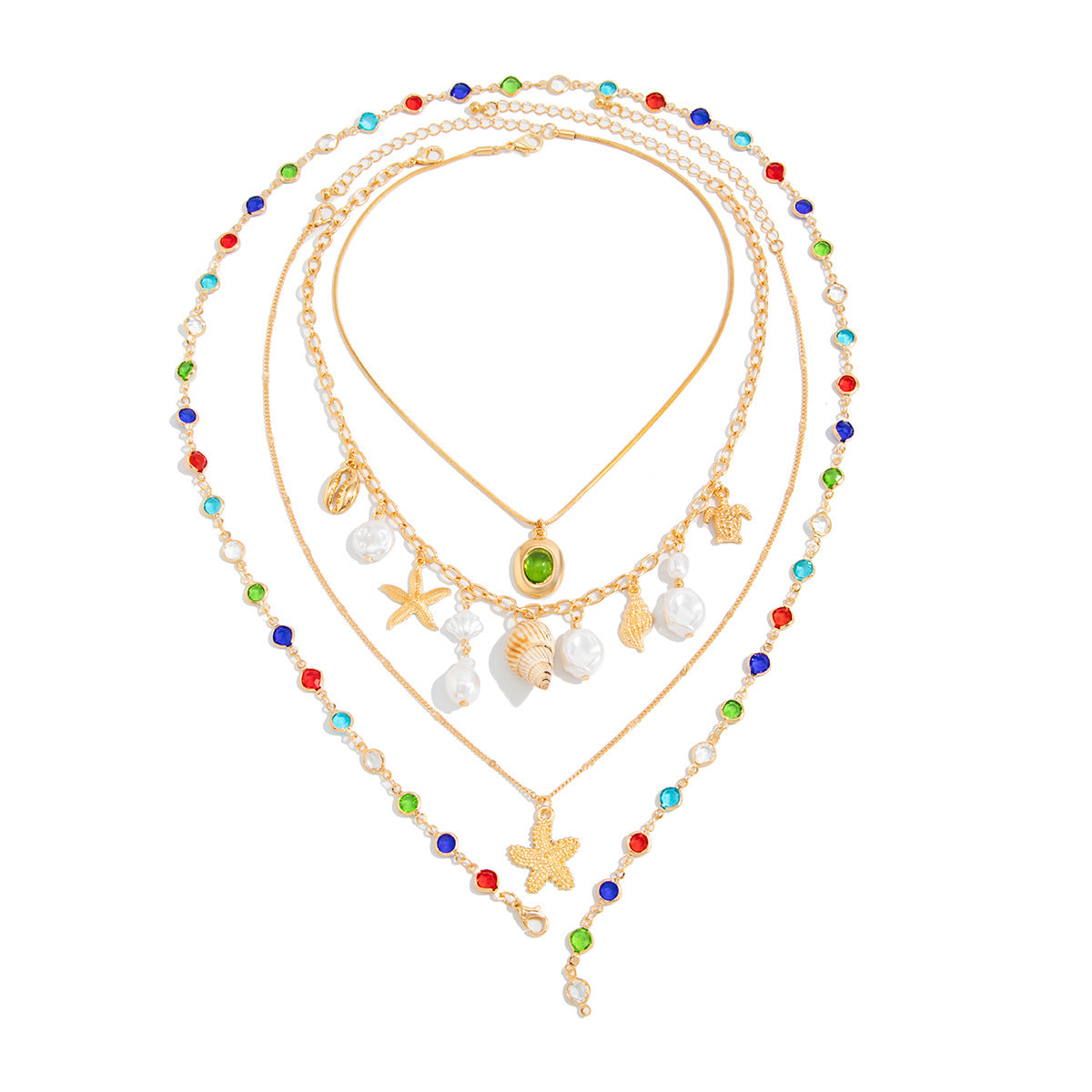 Starfish, Shell & Crystal-Style Necklace Set