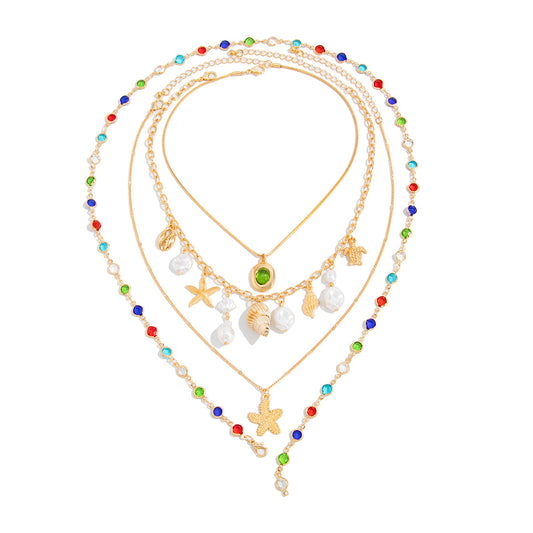 Starfish, Shell & Crystal-Style Necklace Set