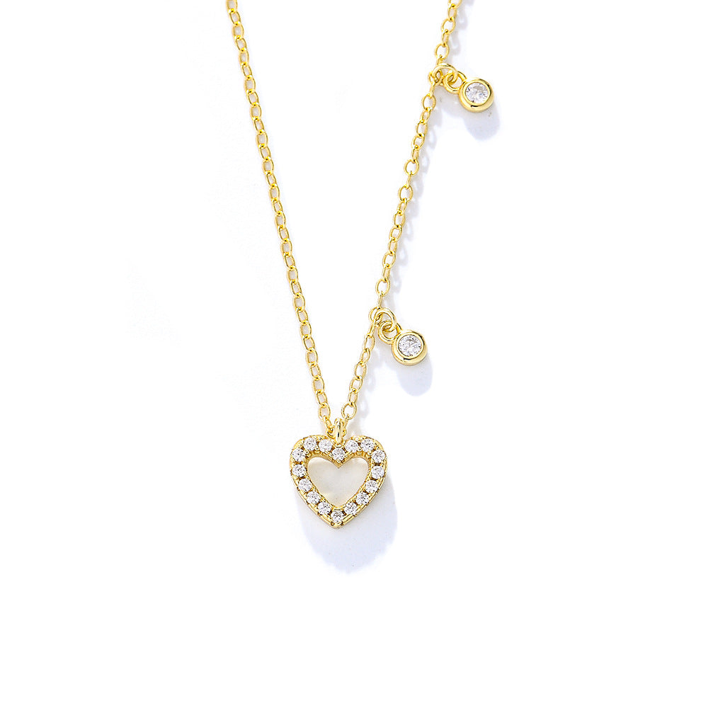 S925 Sterling Silver Hollow Zircon Love Necklace Internet Celebrities Heart-Shaped Clavicle Chain