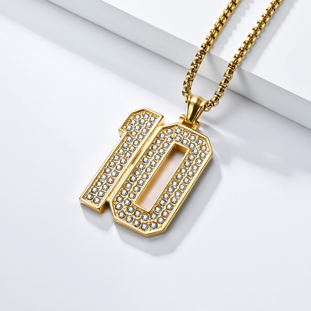Planderful World Cup Jersey Number Necklace Stainless Steel With Zircon Pendant For Sports Fans