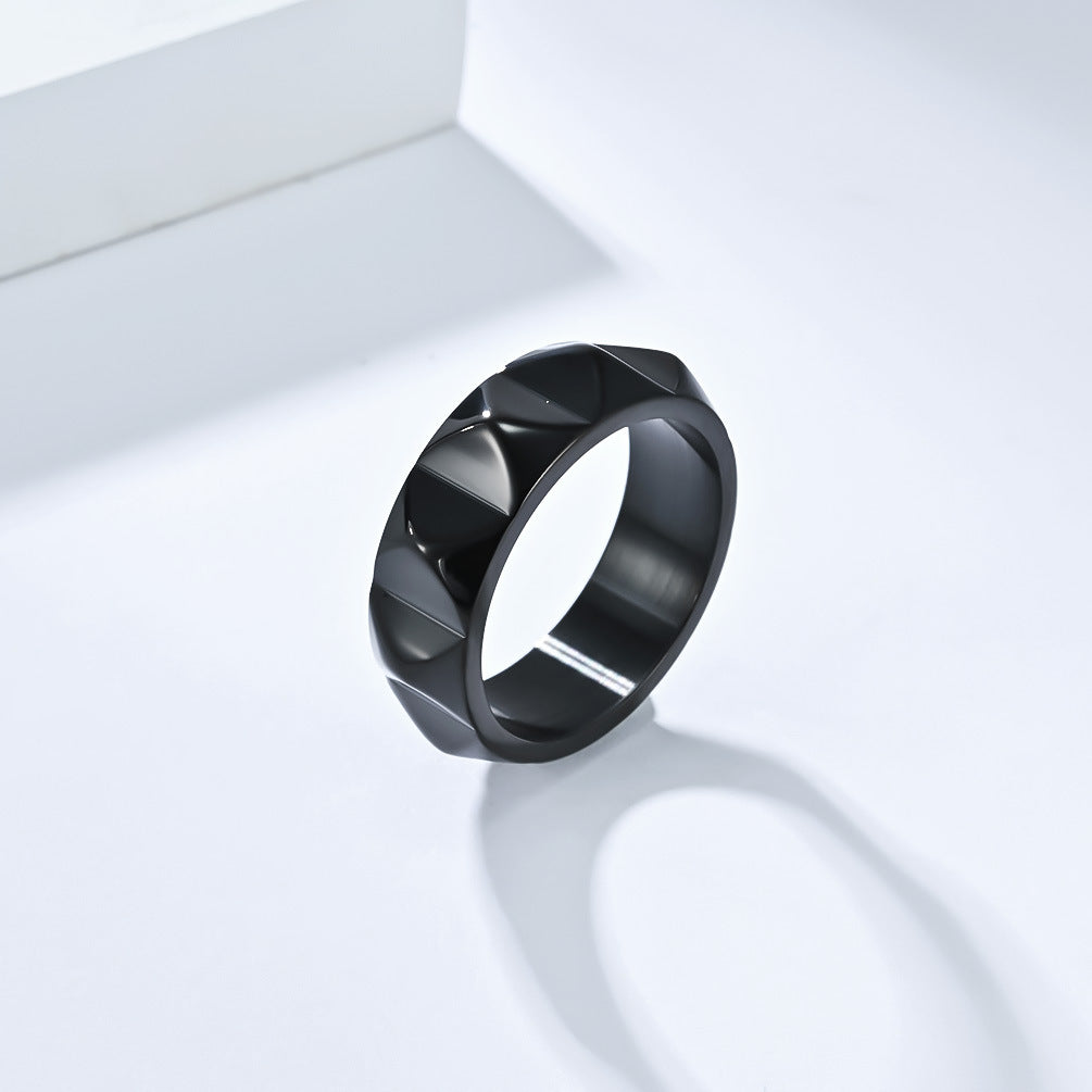 Steel Ring – Minimalist Tapered Rhombus Surface