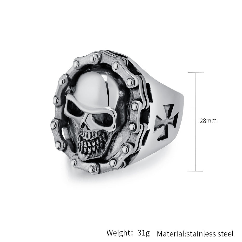 Planderful Skull Ring For Men Vintage Hip Hop Punk Locomotive Chain Steel Bold Statement For Streetwear Enthusiasts