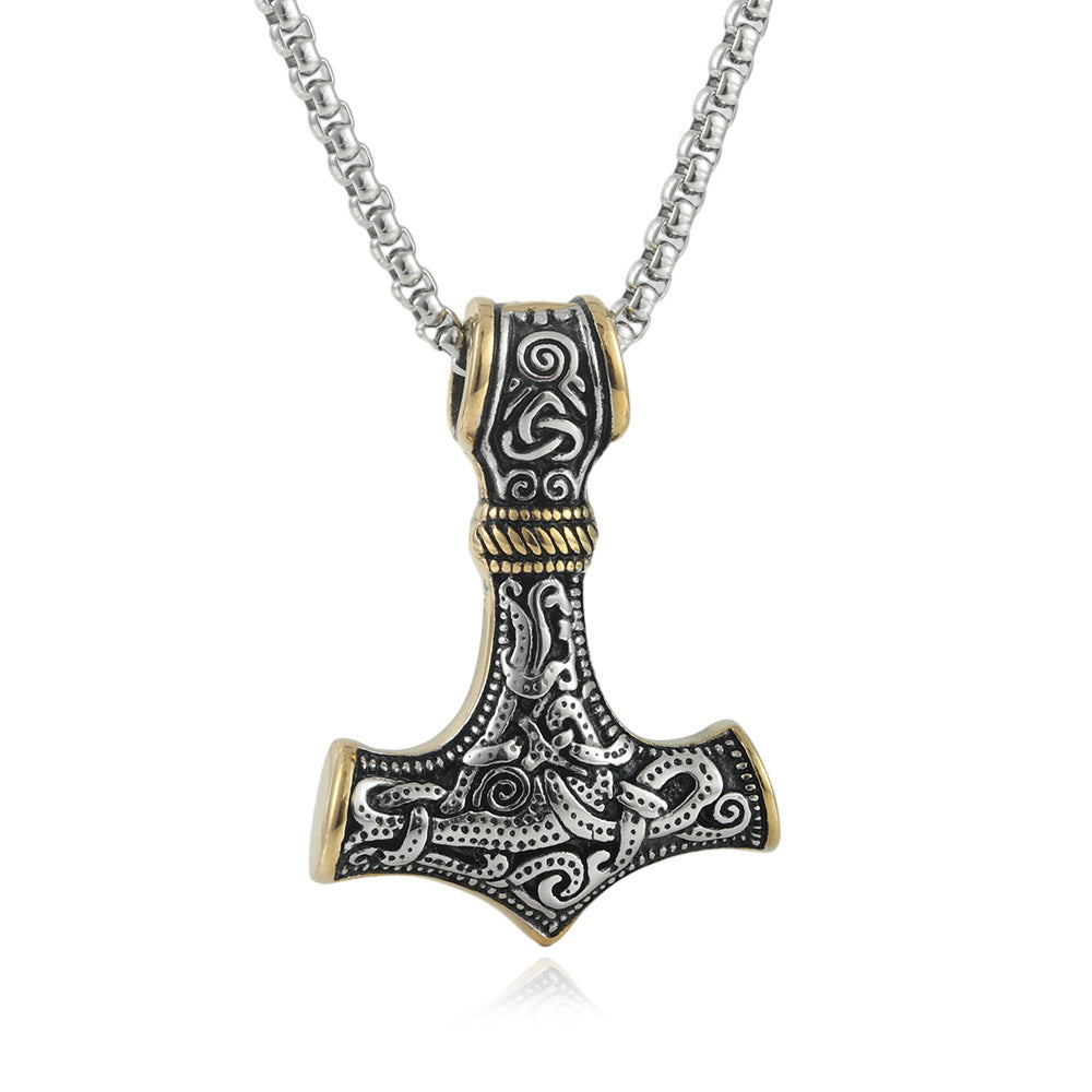 Titanium Steel Thor Hammer Pendant Necklace for Men - Retro Punk Style