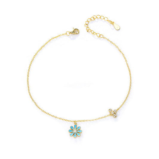 Japan And Korea Small Daisy Anklet Sterling Silver Summer Versatile Fresh Flower Anklet Bracelet
