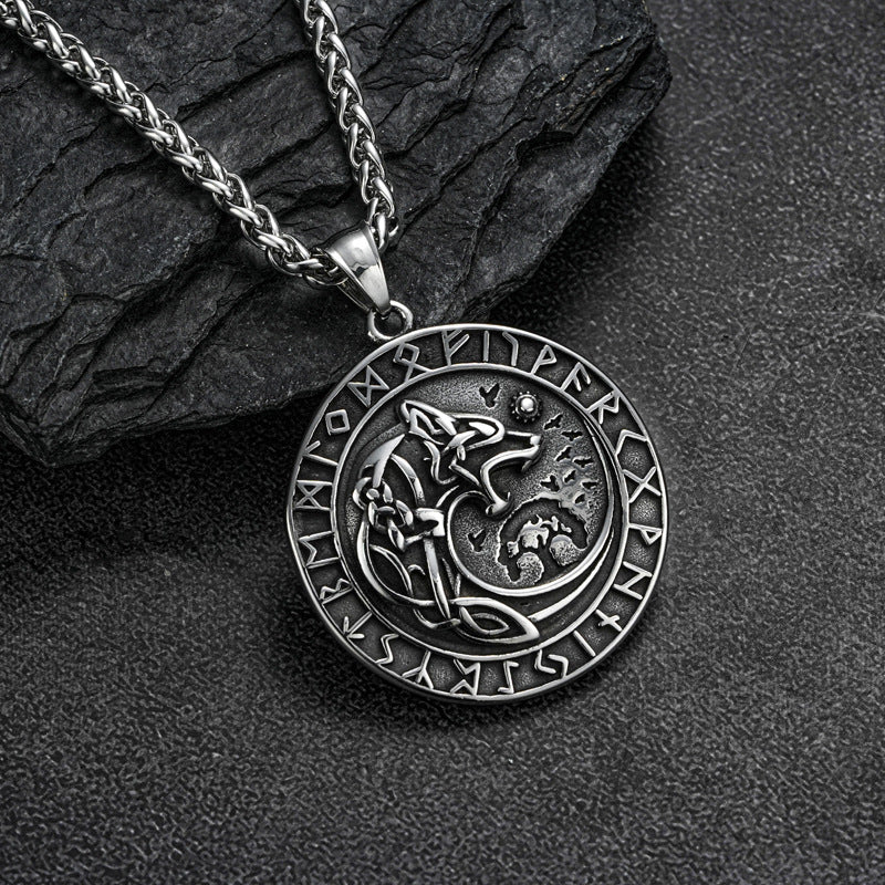 Planderful Nordic Viking Wolf Head Rune Pendant Necklace For Men - Durable Stainless Steel Jewelry Gift