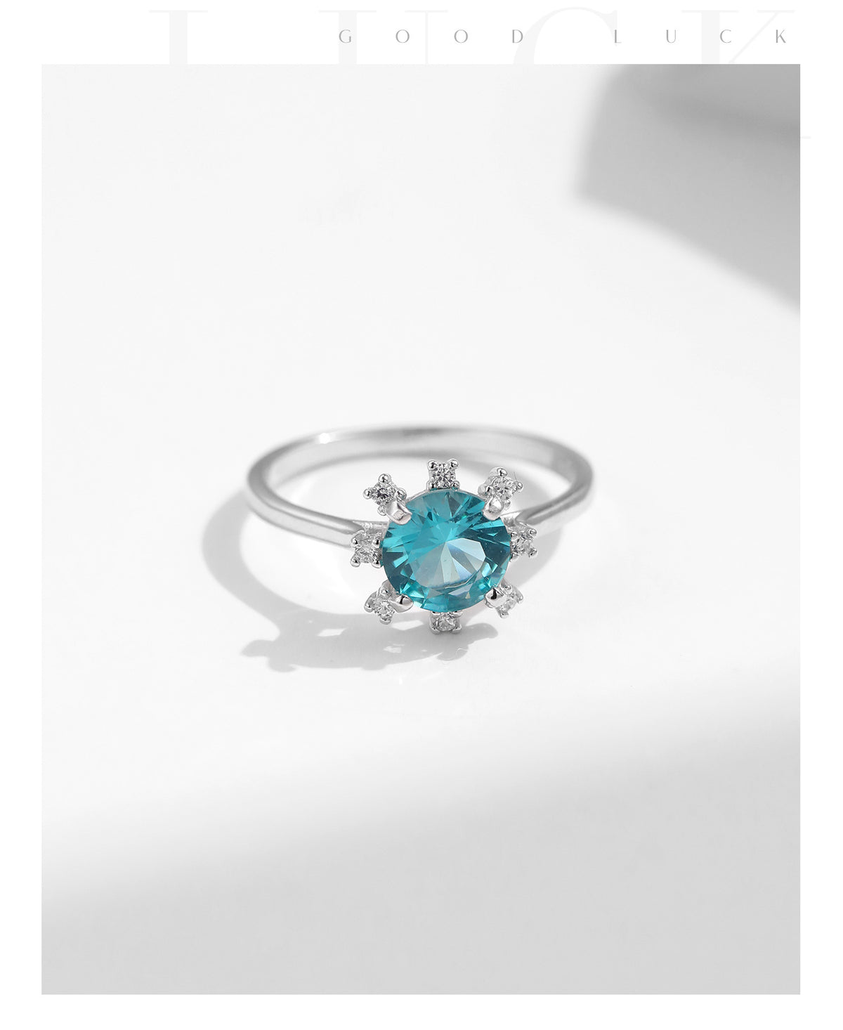 925 Sterling Silver Sunflower Floral Paraiba-Color Zircon Ring
