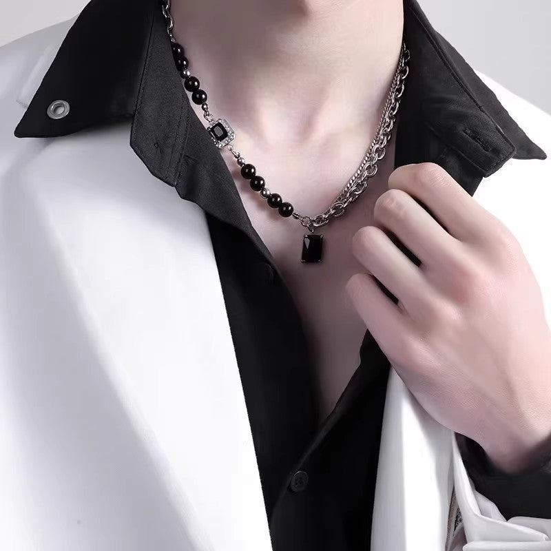 Planderful Jewelry Black Bead Double Layer Necklace In Steel For Men And Women Everyday Genie