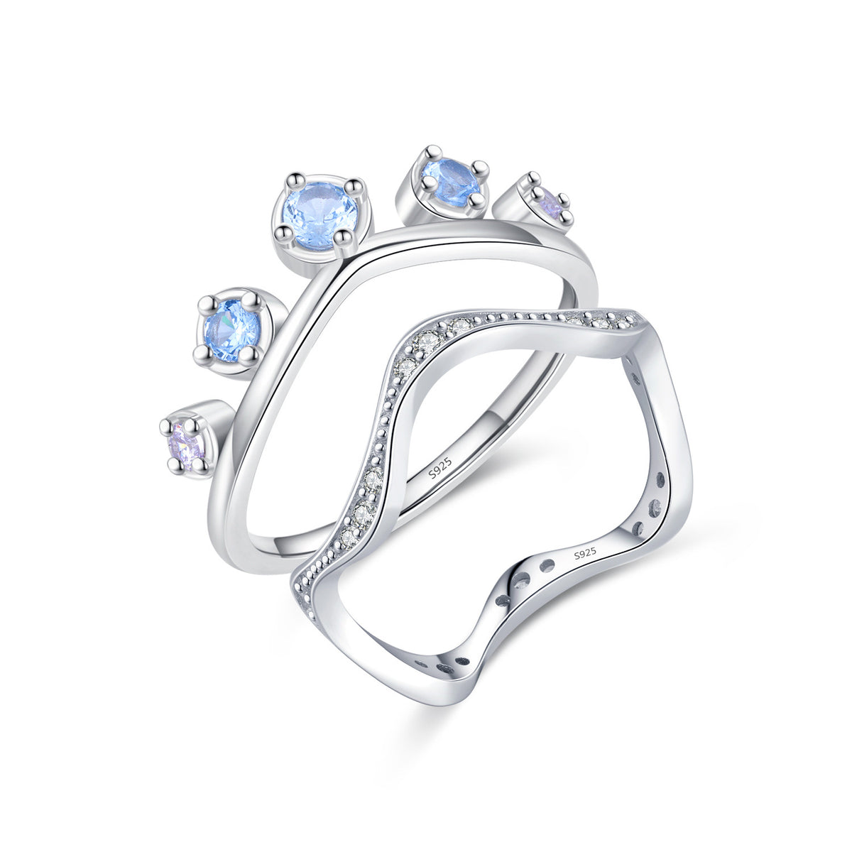 925 Sterling Silver Crown Irregular Wave Zircon Ring